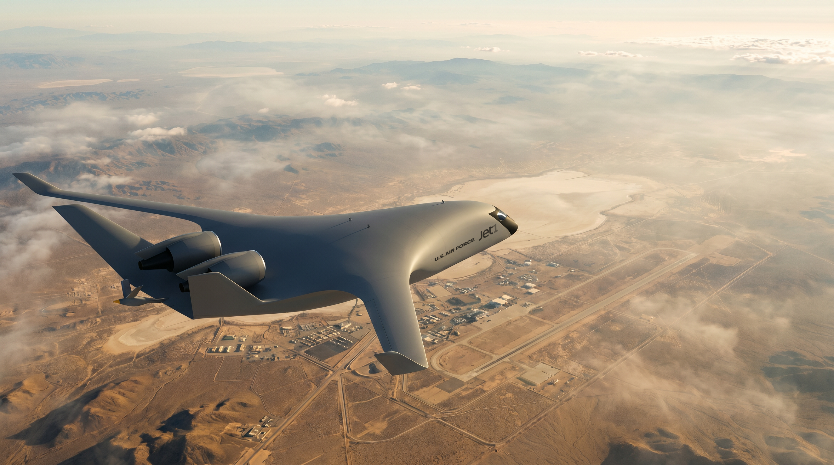 JetZero's Jet1 flying over Mojave, CA