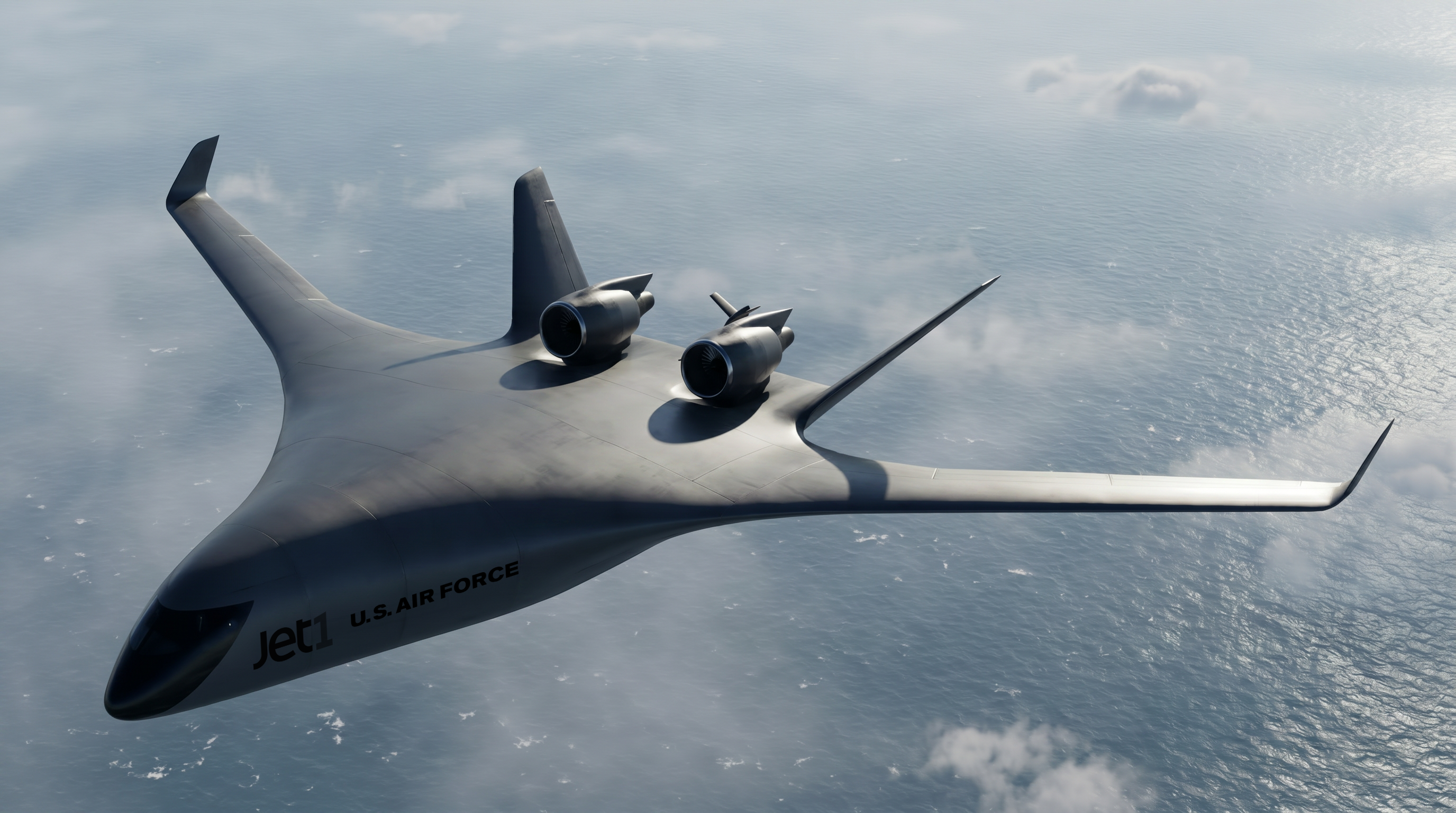 JetZero's Jet1 flying over the ocean